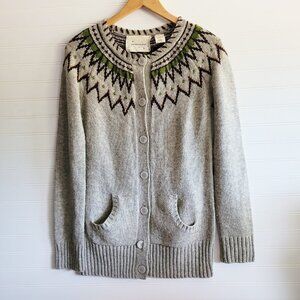 Coincidence Chance Cardigan Womens Small Grey Fair Isle Pockets Lambswool Blend